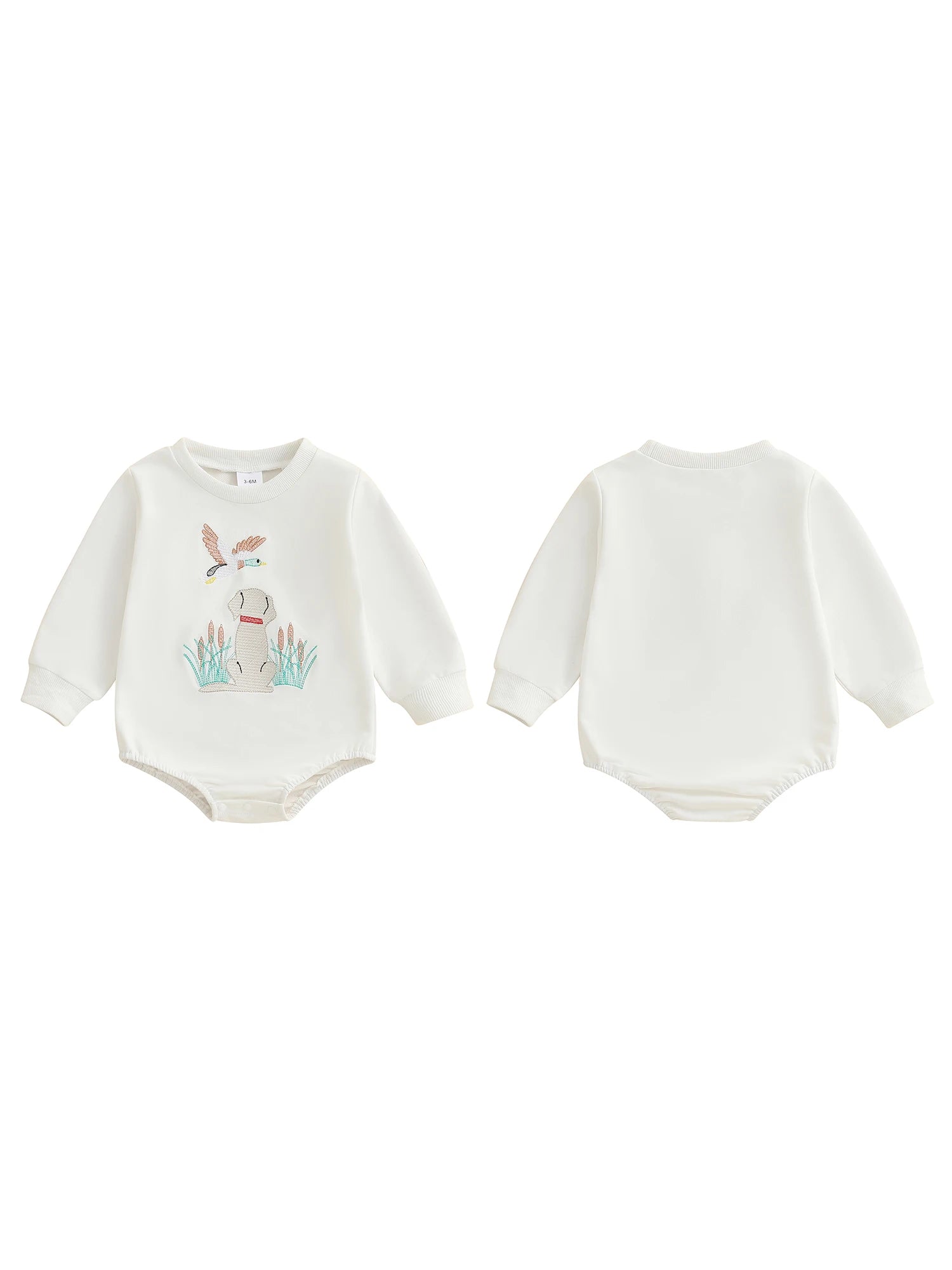 Infant Boys Fall Overalls with Long Sleeves and Crew Neck Featuring Adorable Duck Embroidery on Sweatshirt Style Romper - Firu Total Sales