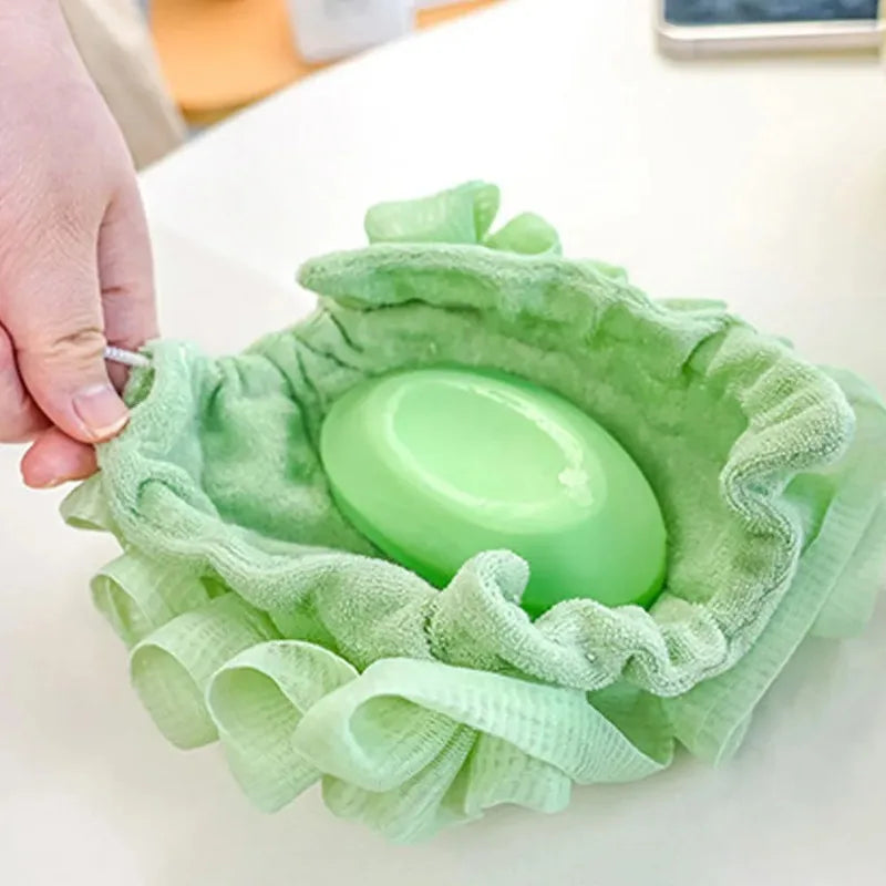 Two-in-one Bath Towel Can Put Soap Bath Ball Portable Double-sided Bath Flowers Skin Care Exfoliation Body Scrub Containers
