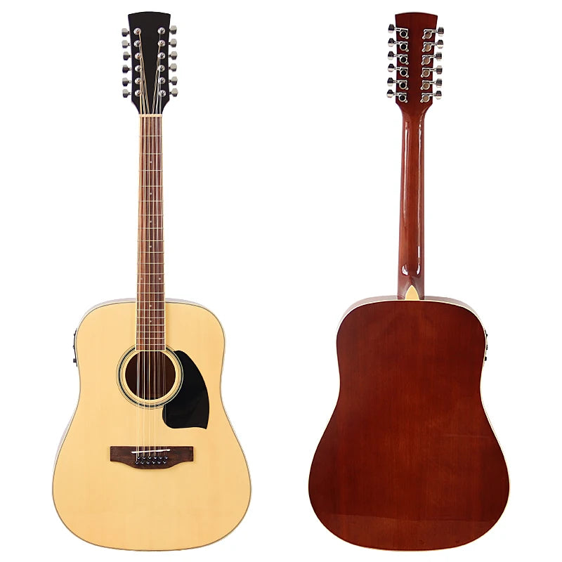 Guitarra Acústica de 12 Cuerdas 41" | Madera Spruce | Diseño Folk | Negro y Natural 🎸