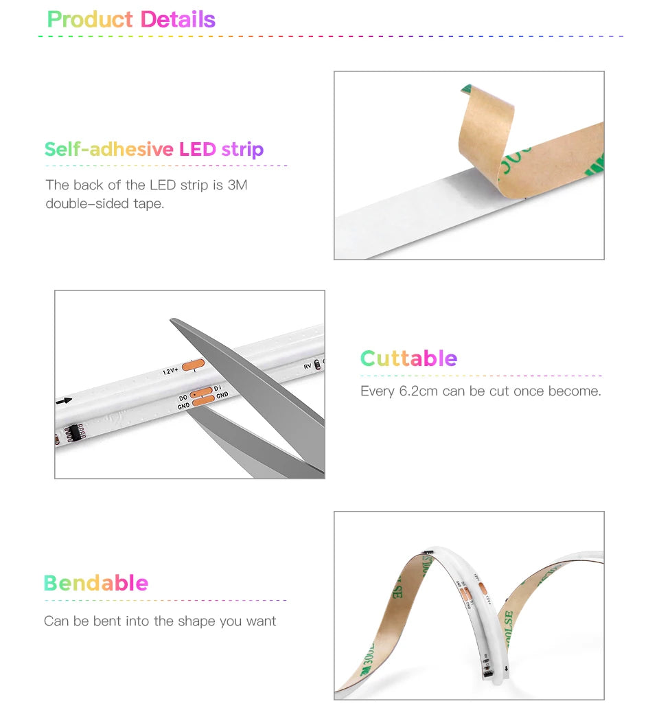 Tira LED RGBIC COB CHNAITEKE Tuya WiFi | 576LEDs/m | WS2811 | Alexa y Google | 12V | Dormitorio - Firu Total Sales