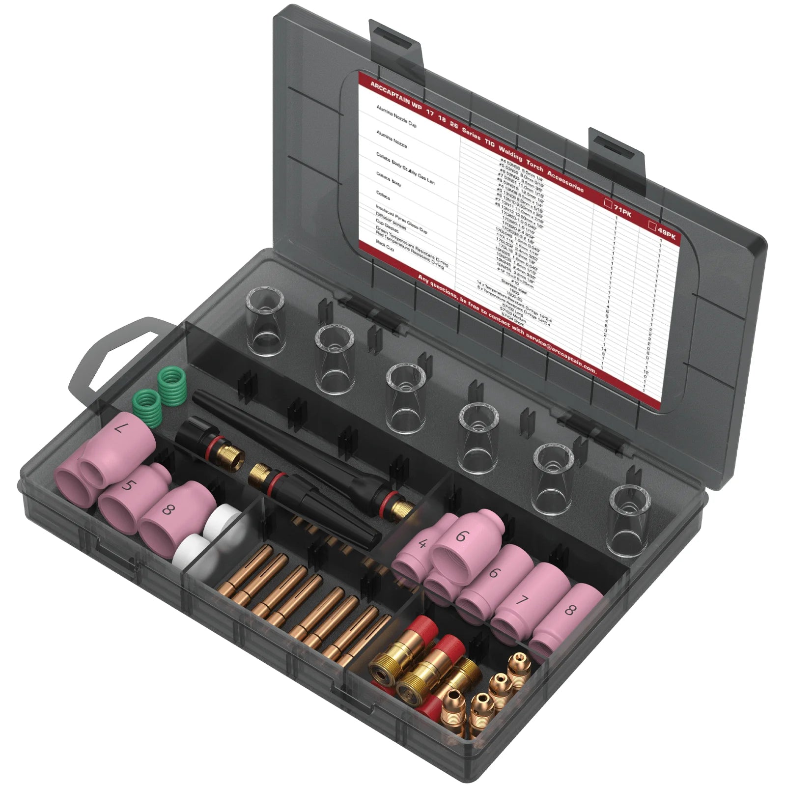 ARCCAPTAIN TIG Welding Torch Accessories Kit  Alumina Nozzle Collets Body Stubby Gas Lens #10 Glass Cup Consumables Kit