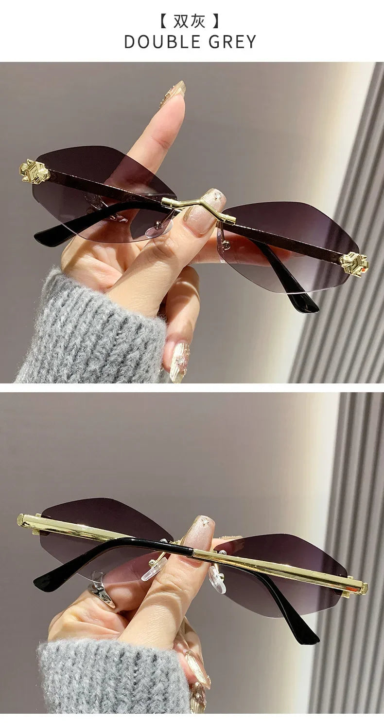 Trendy Rimless Polygonal Sunglasses Stylish Gradient Lens Metal Shades Eyewear Luxury Brand Small Vintage Sun Glasses