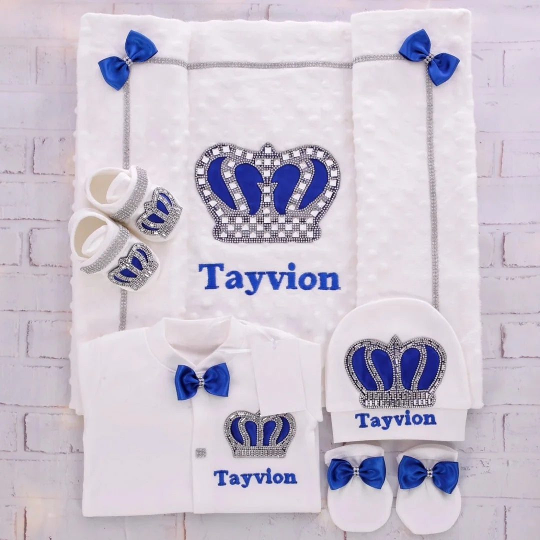 Customized Name Newborn Baby Boss Embroidery Lace Romper Outfit Infant Wrapped Baby Products Pants Mittens Receiving Blanket