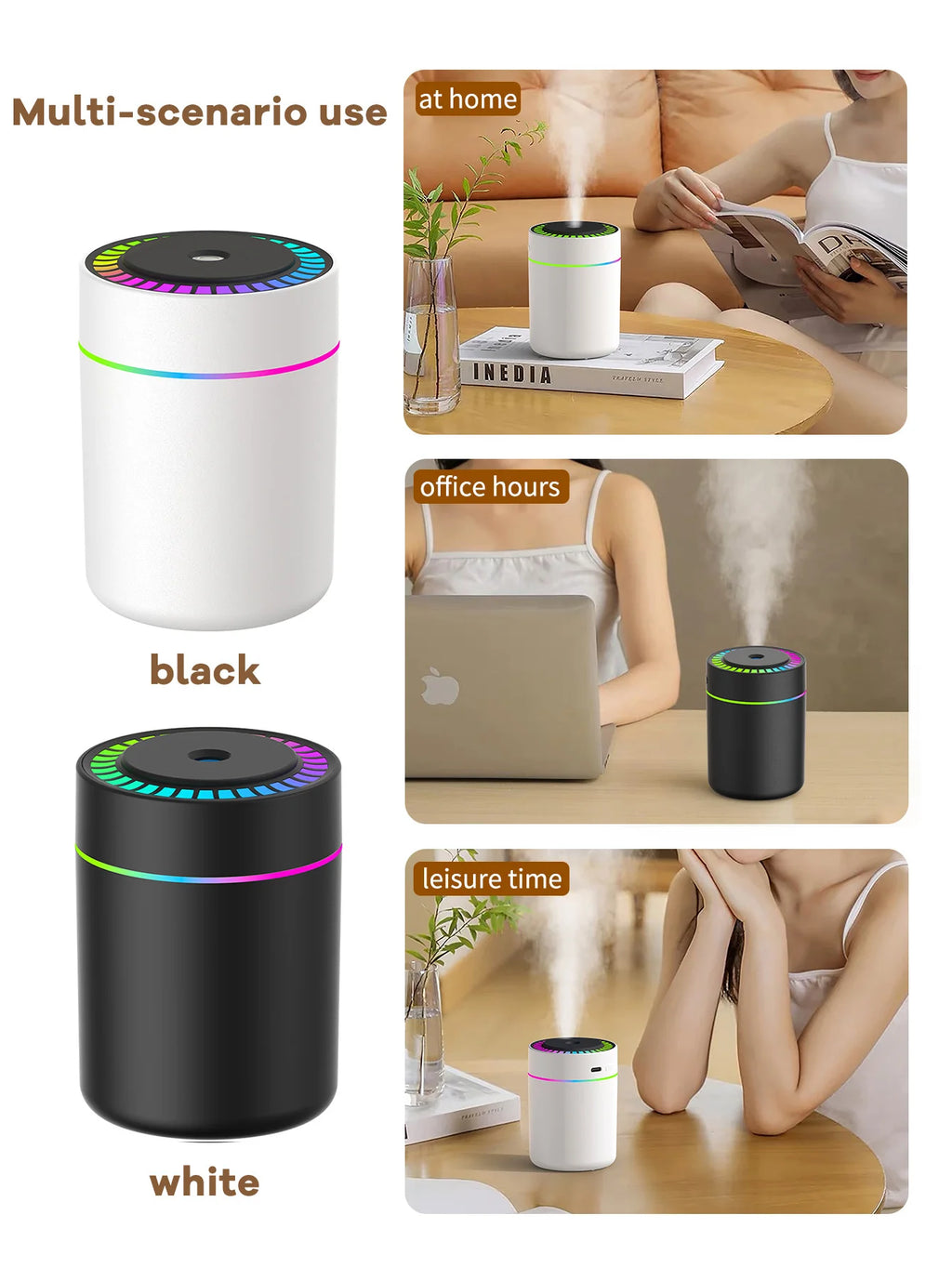 Difusor Aromaterapia 180ml | Humidificador LED 7 Colores | Auto y Hogar 🌿