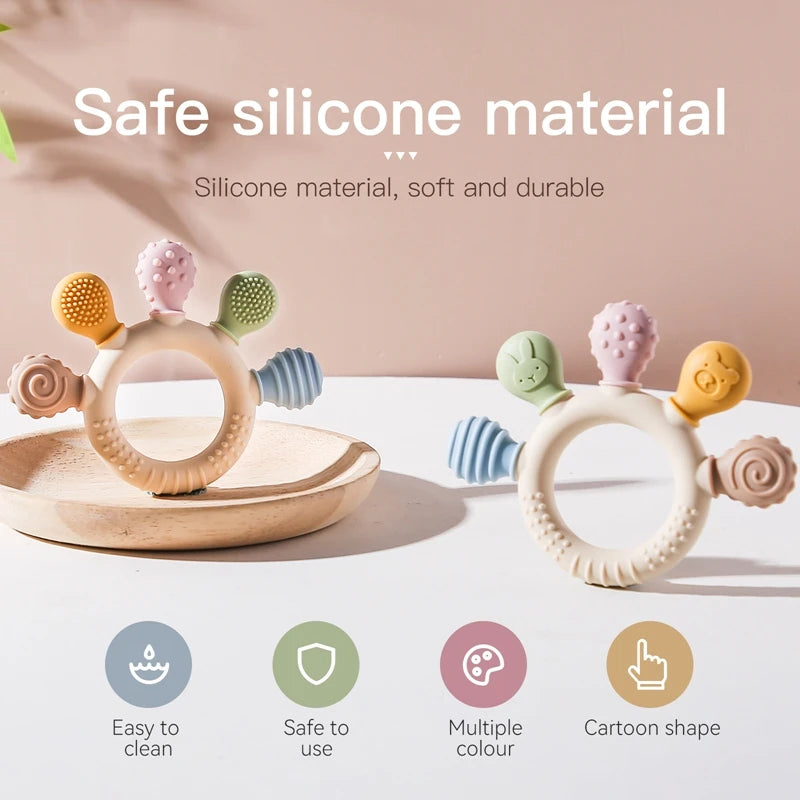 Silicone Teether Ring BPA Free — Baby Chewing Toy | 0-12 Months Gift