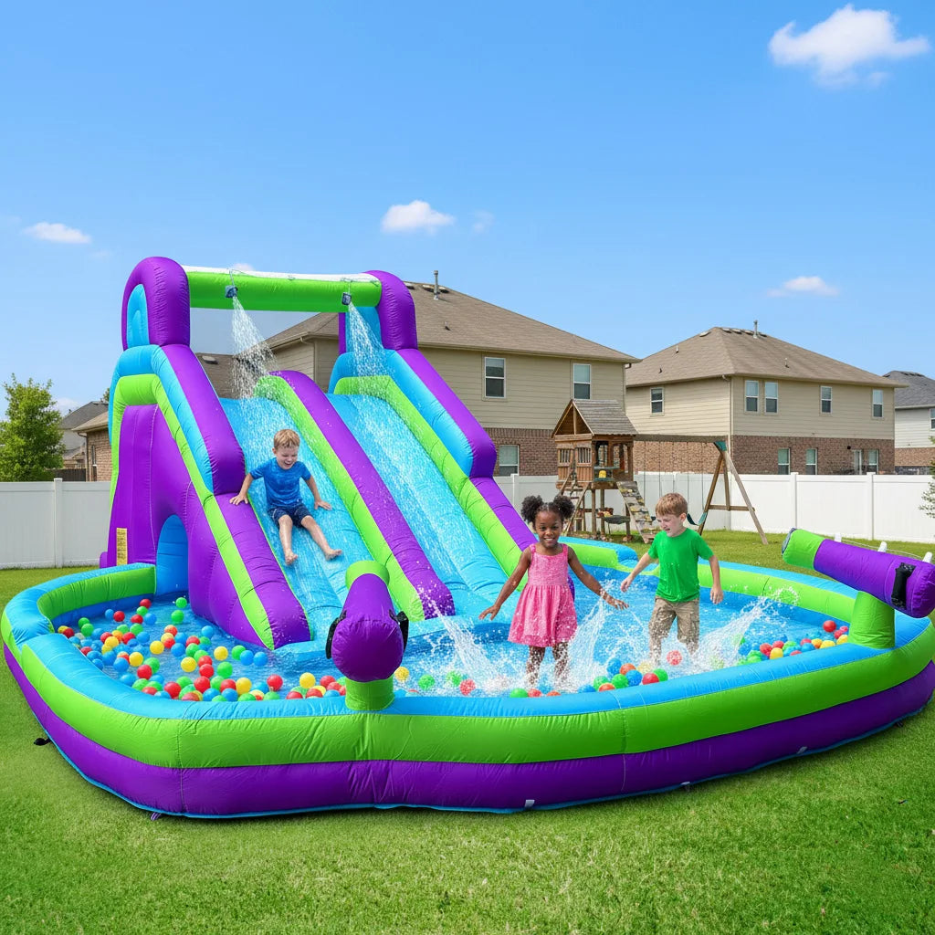 Tobogán Inflable Comercial con Piscina | Grado Comercial | Niños y Adultos 🌊 - Firu Total Sales