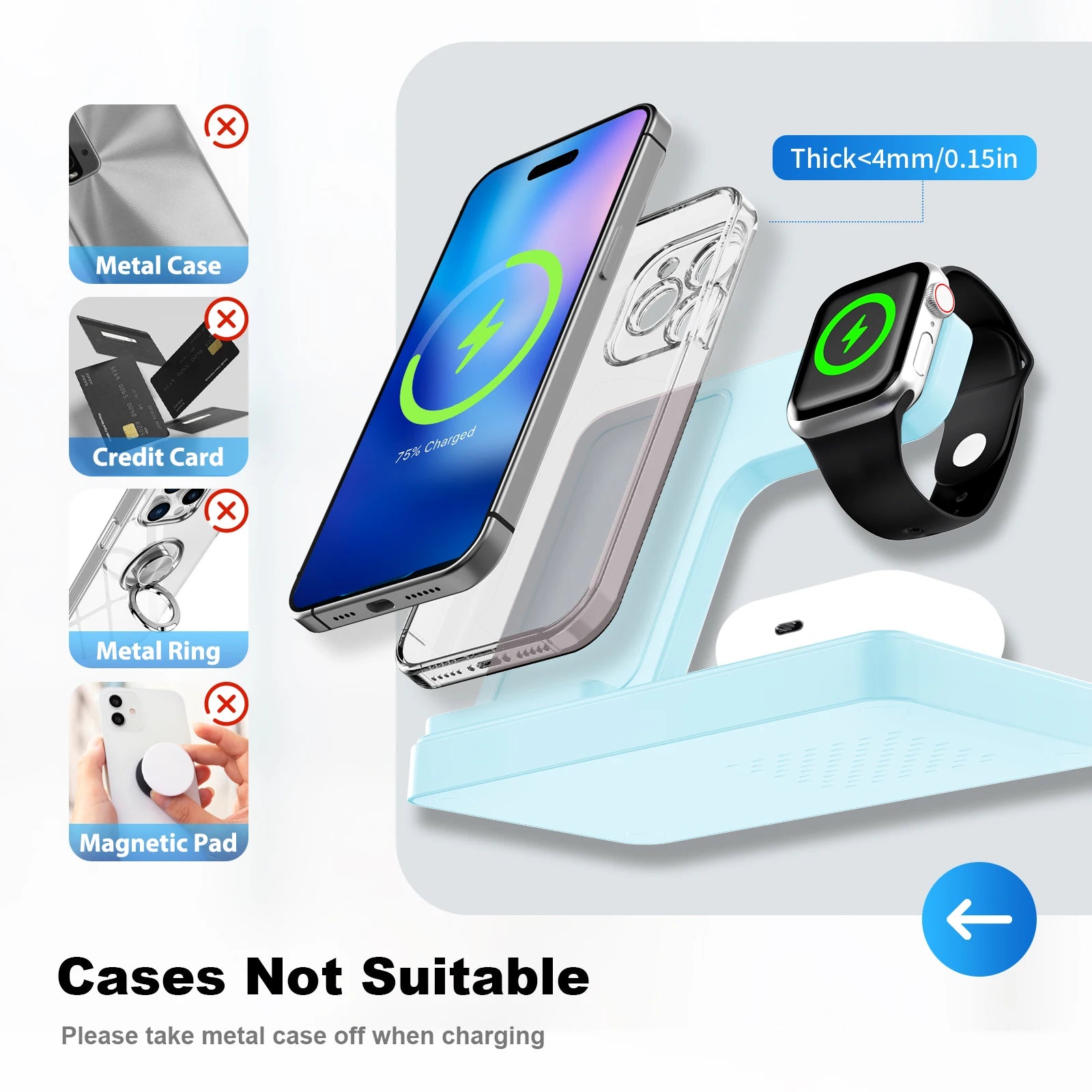 3-in-1 Magnetic Wireless Charger Stand 15W | iPhone + Apple Watch + AirPods Dock