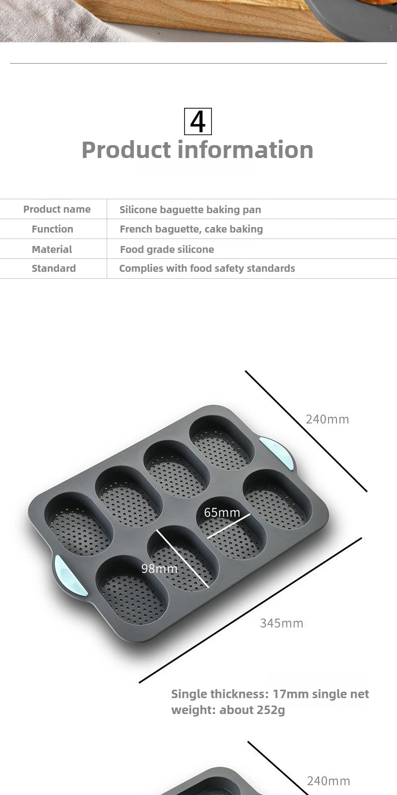 Molde de Silicona Antiadherente para Pan y Salchicha | 3 y 8 Cavidades | Horno 🍞