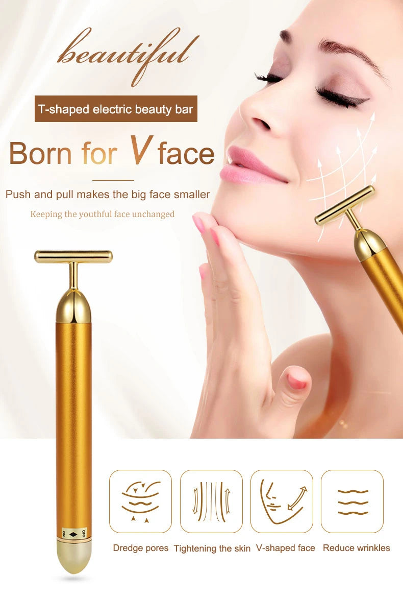 Rodillo Masajeador Facial 24K Oro CAMMUO | Antiarrugas | Lifting | Elimina Bolsas Ojos | Portátil - Firu Total Sales