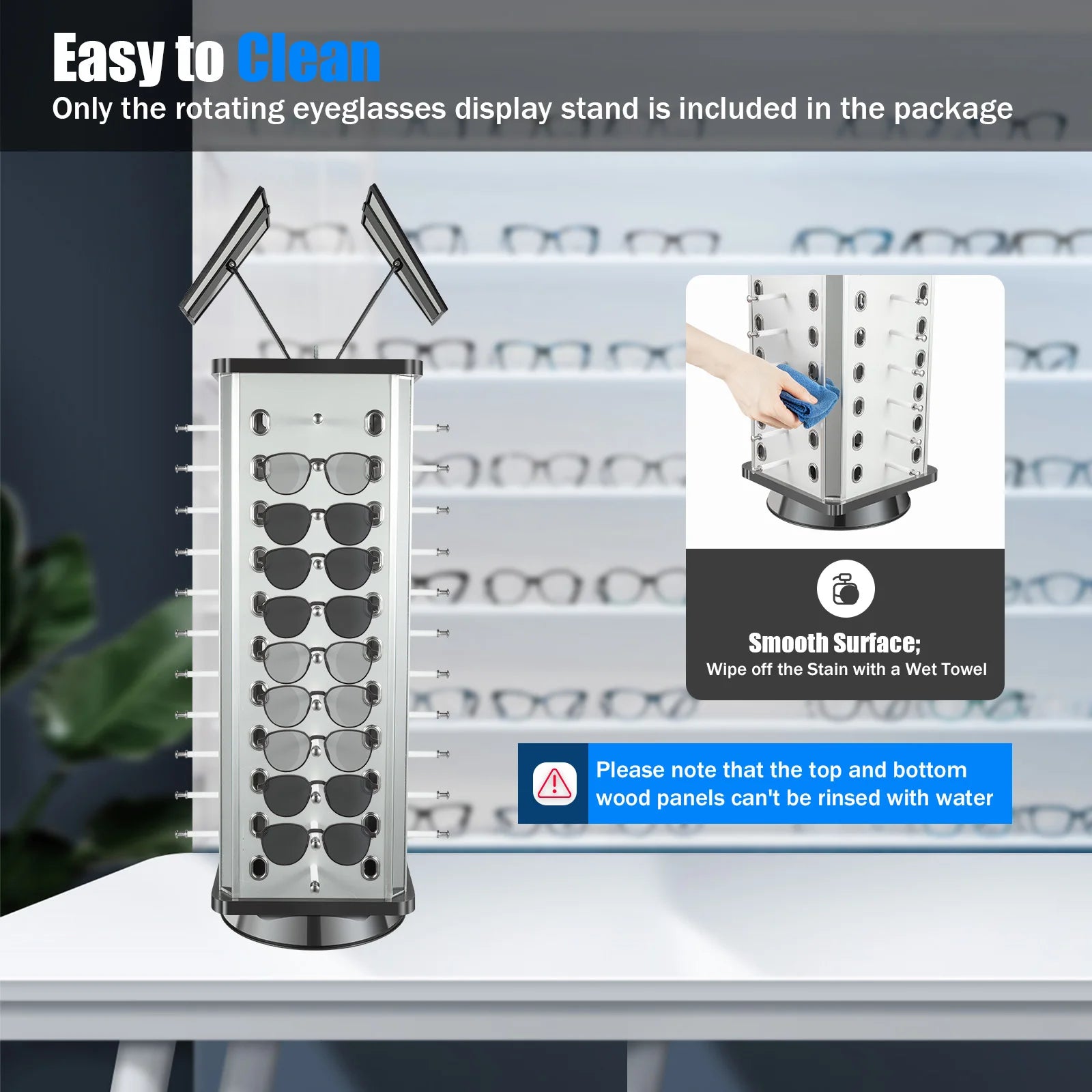 44 Pairs Rotating Eyeglasses Display Stand with 2 Mirrors 86cm Large Capacity Freestanding Sunglass Holder for Shops