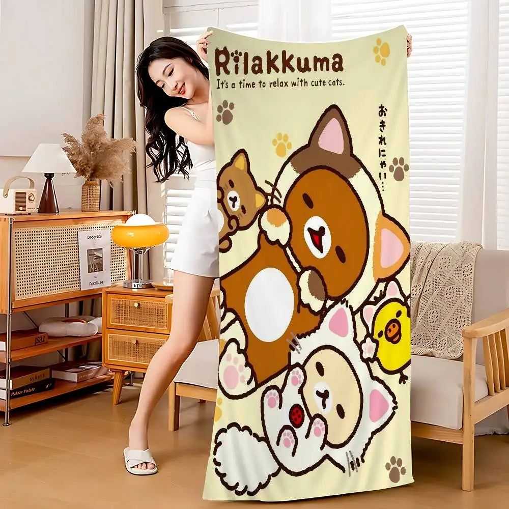 Japan Cute Cartoon R-ilakkuma Beach Towel Colorful Bath Towels For Girl Microfiber Quick Dry Custom Sand Free Beach Yoga Gym