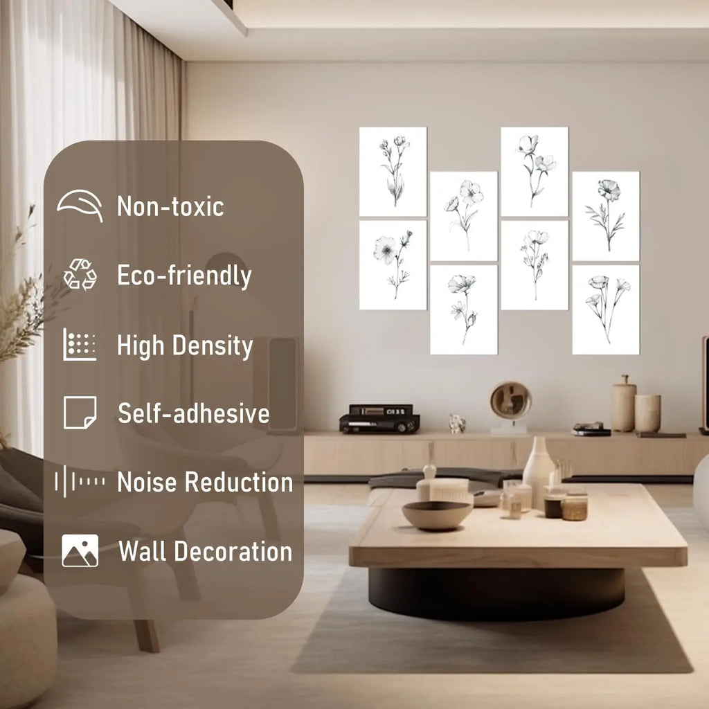 Acoustic Panels Tiles Decorative Room Sound Proof Foam Absorbing Noise Dampening for Walls Floral Sketch 48x32 in