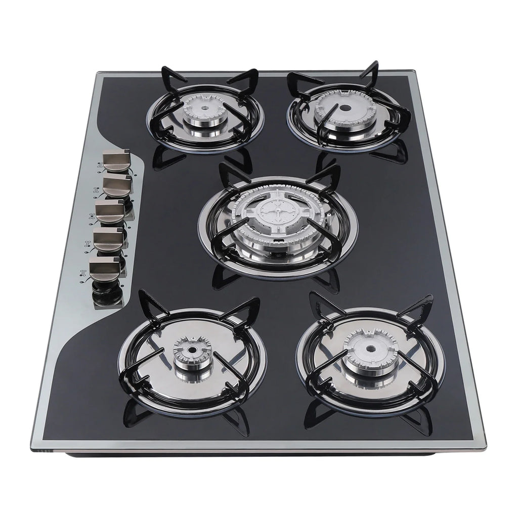 5 Burner Built-In Gas Stove Cast Iron Gas Hob Burner Cooker LPG NG  Dual Fuel Stainless Steel  Gas Hob Cooktop