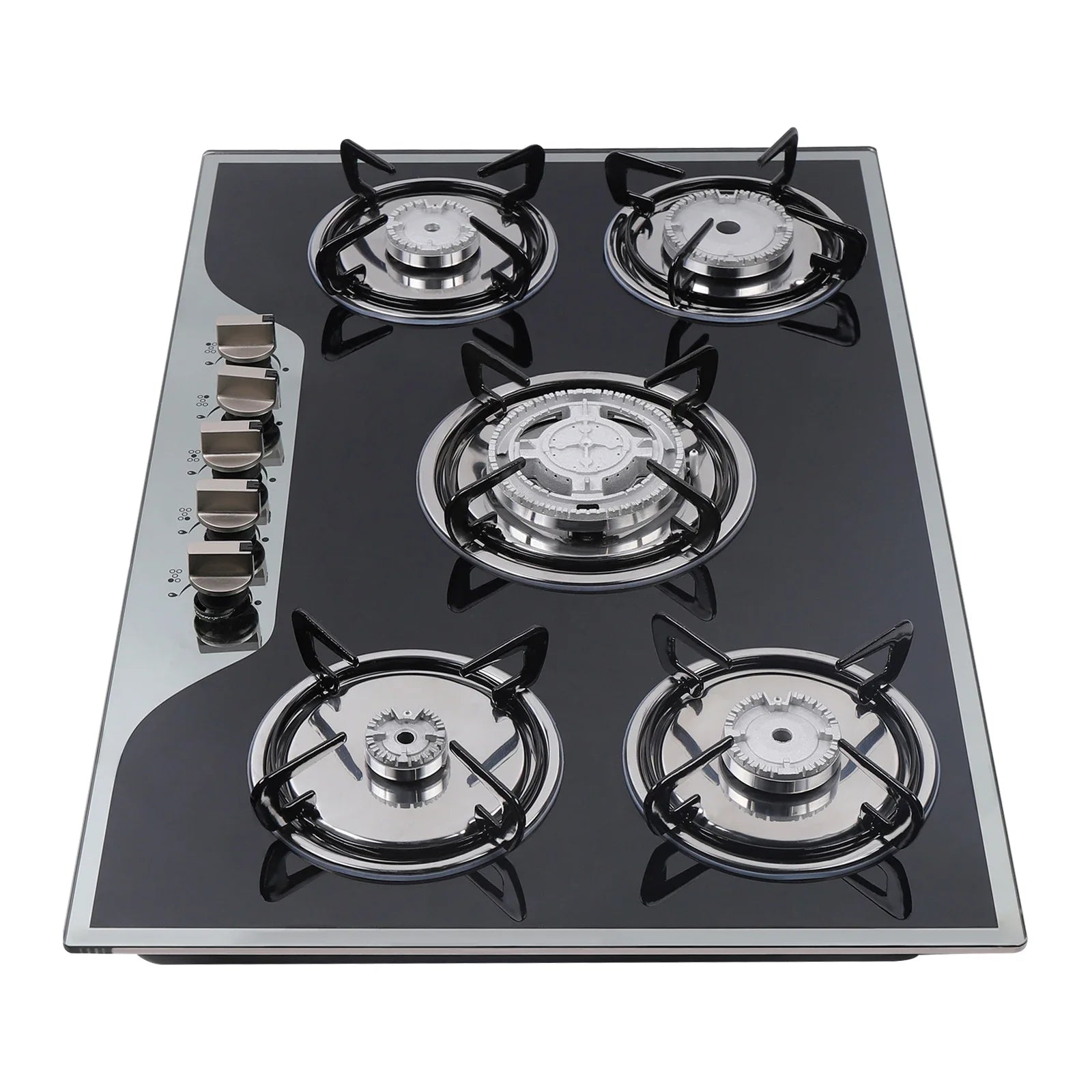 5 Burner Built-In Gas Stove Cast Iron Gas Hob Burner Cooker LPG NG  Dual Fuel Stainless Steel  Gas Hob Cooktop