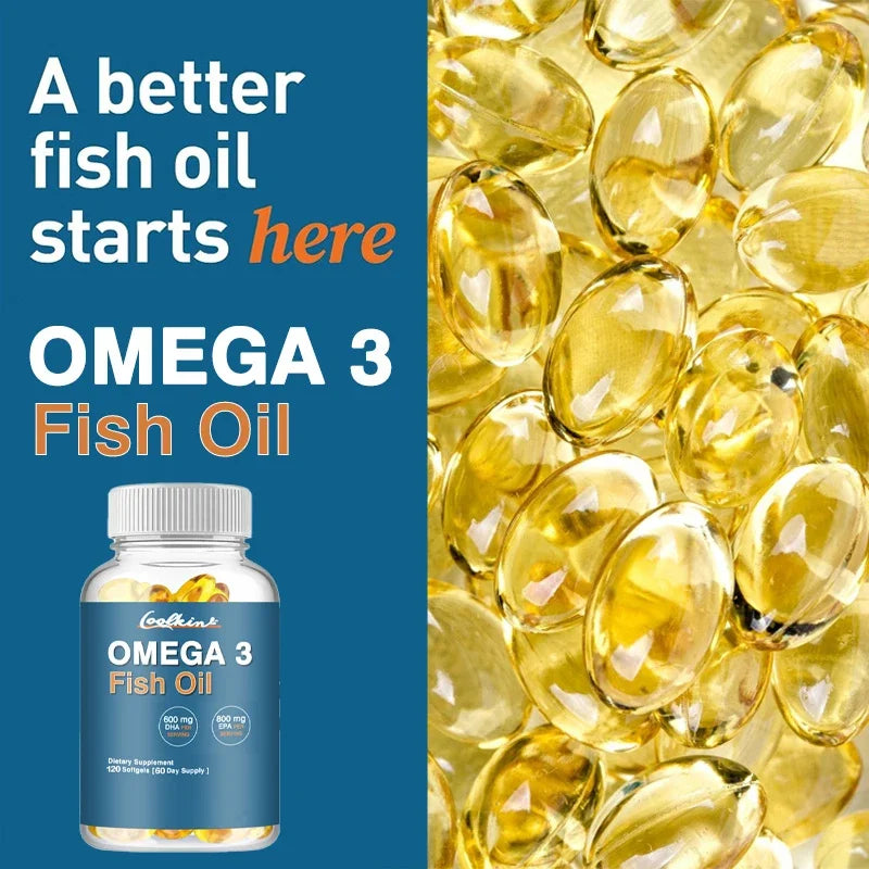 Omega 3 Fish Oil 2000mg - With EPA And DHA, 3x Strength, Highest Potency, Supports Brain & Heart Health - 120 Capsules