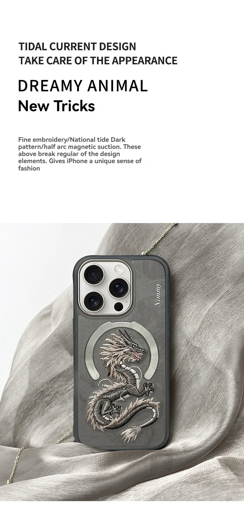 Dragon Phoenix 3D Embroidery Protective Case For iPhone 16 Pro Max Magnetic Wireless Charger Trend Original Fashion Cover - Firu Total Sales