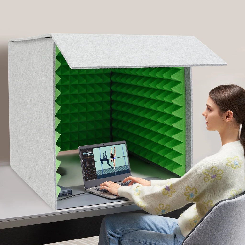 60x60x60cm Desktop Soundproof Cover Vocal Sound Absorbing Shield Acoustic Foam 62mm Total Thickness,Easy to Assemble for Home