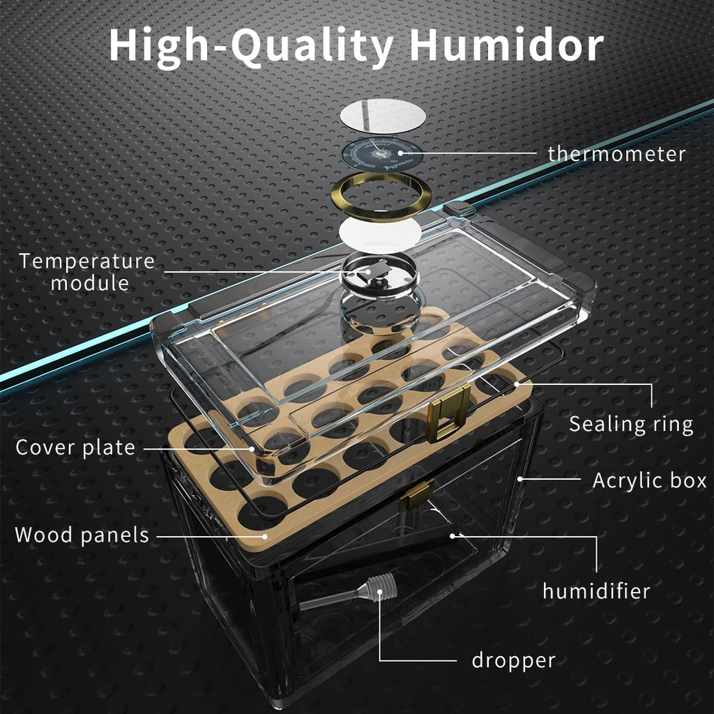 Acrylic Cigar Humidor With Hygrometer Humidifier Cedar Wood Tray Portable Humidor Box Cigar Case Fit 18-50 Smoking Accessories