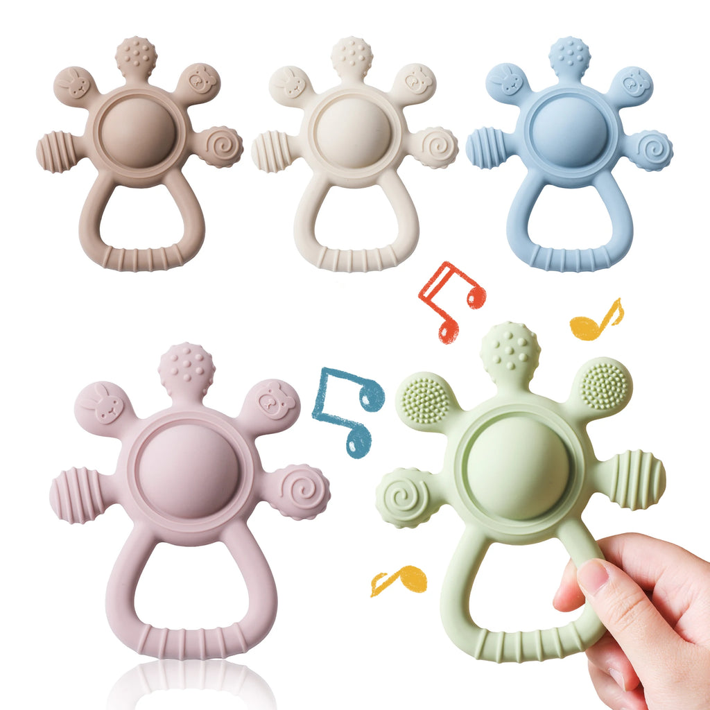 BPA Free Silicone Baby Teether — Sensory Rattle + Hand Bell | 0-12 Months
