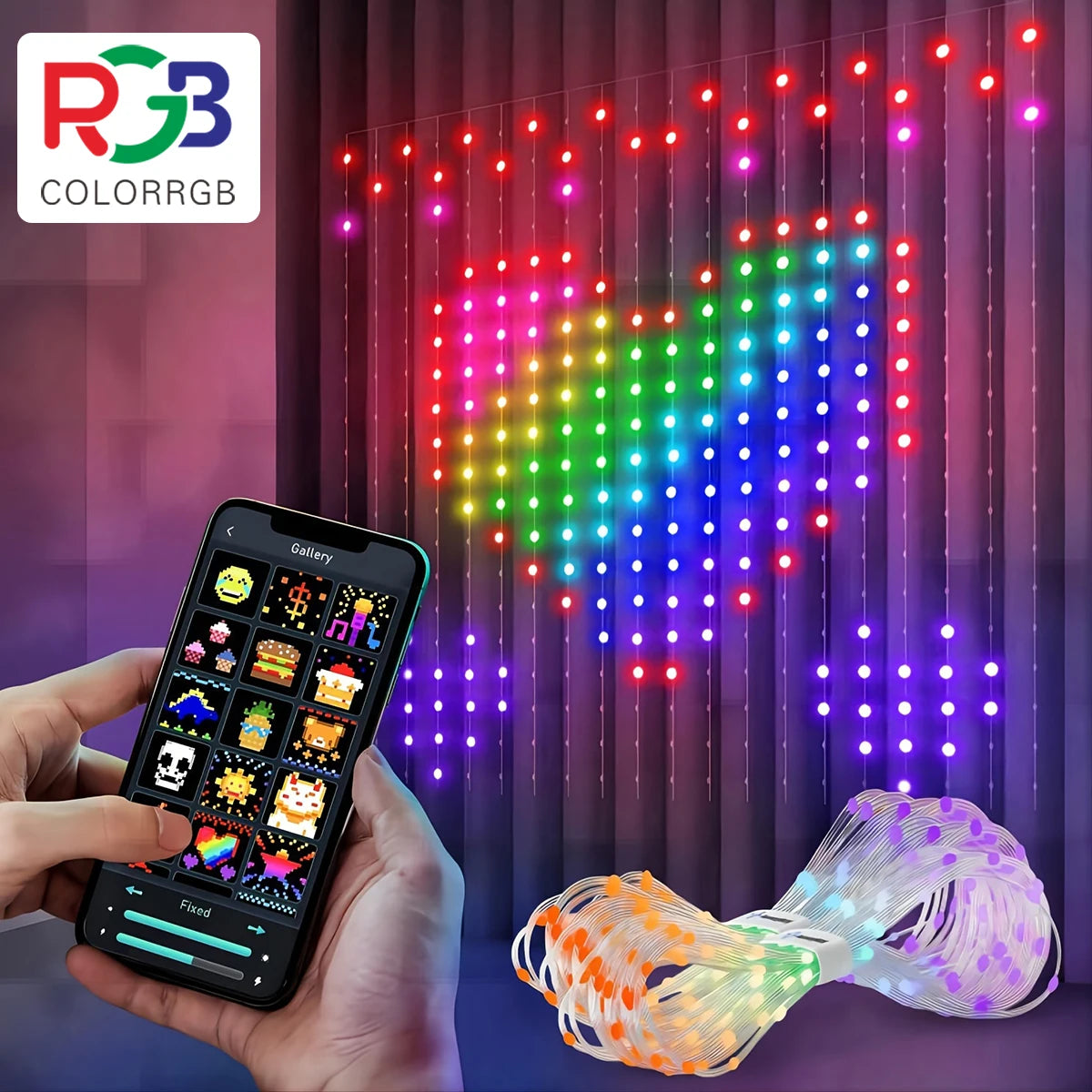 Smart Curtain Lights, 9.8 X 9.8Ft LED Curtain Lights, 400LEDs RGB Color Changing APP Programmable DIY Music-Sync String Lights F - Firu Total Sales