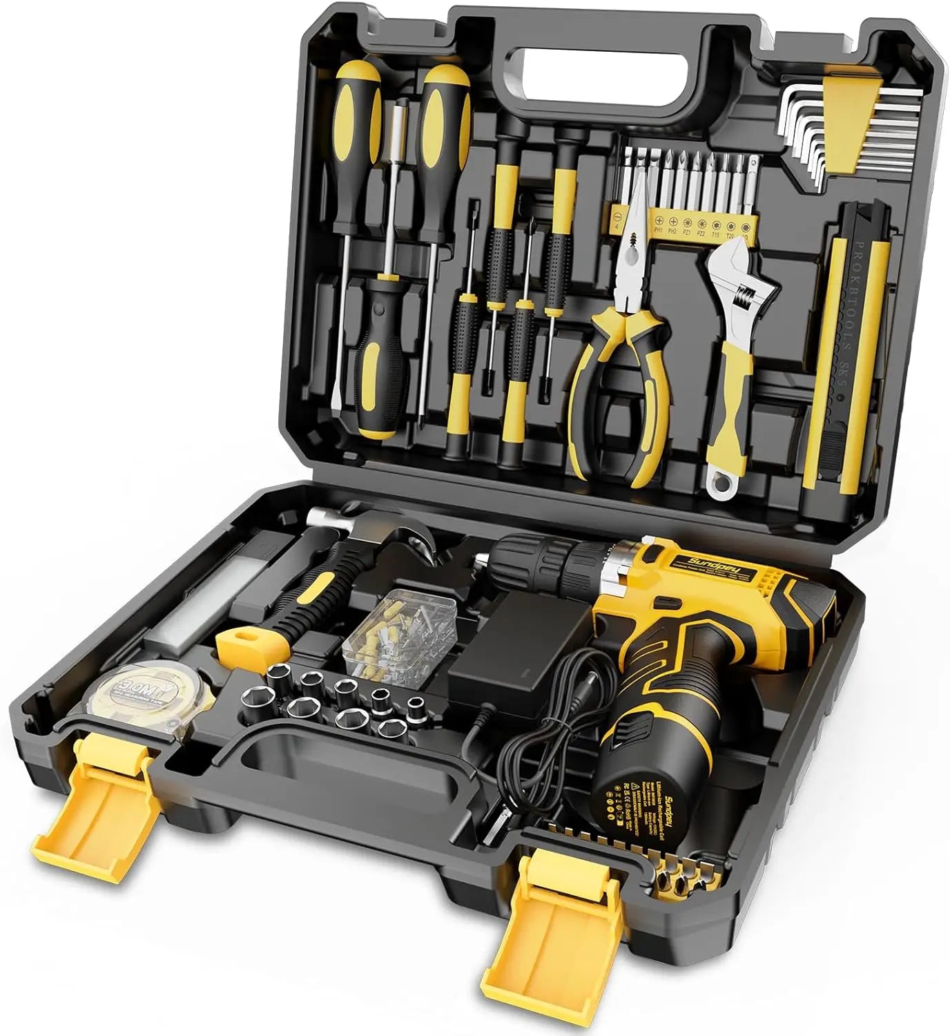 166-Piece Home Repair Tool Set with Cordless Drill & Tool Box for House Apartment Office Garden