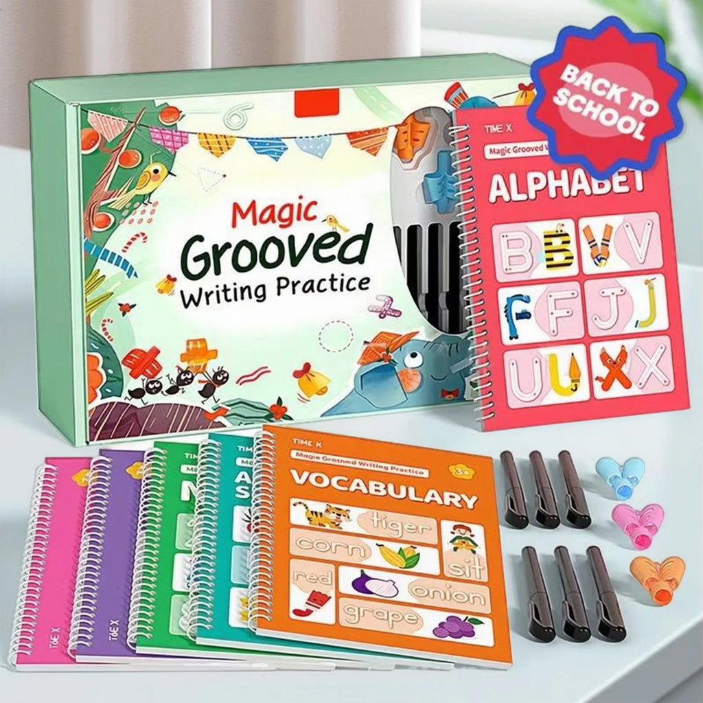 Preschool Letter Tracing Book Reusable Grooved Writing Workbook Set for 3-5 Years Old Kids Early Learning Activity