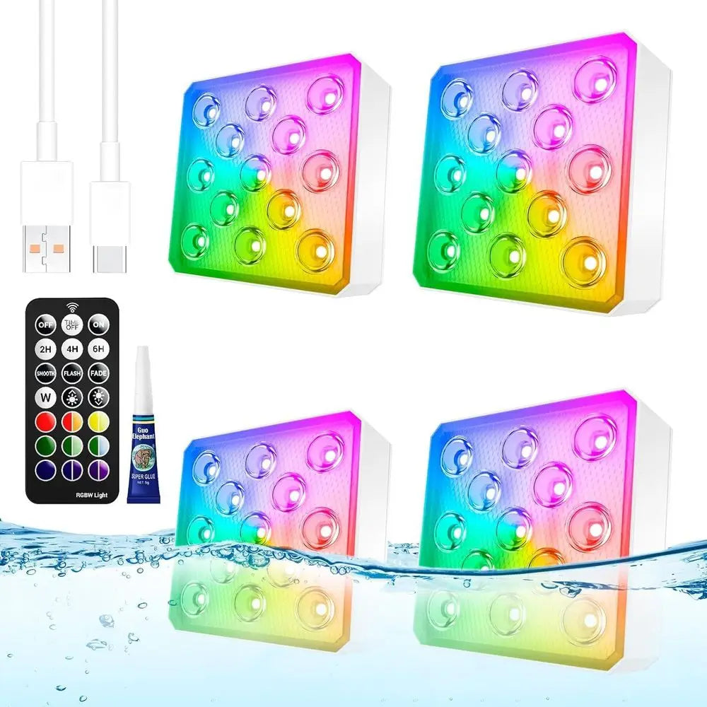 Rechargeable Pool Lights with Remote, 13 LEDs Waterproo Magnetic Underwater Light, 16 Color Changing Submersible Light or Above