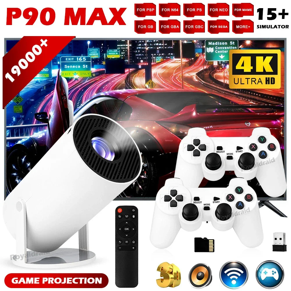 Proyector Gaming P90 Max HeroAngel | 4K 1080P | Android 11 | 19000+ Juegos | 2 Controles Inalámbricos - Firu Total Sales