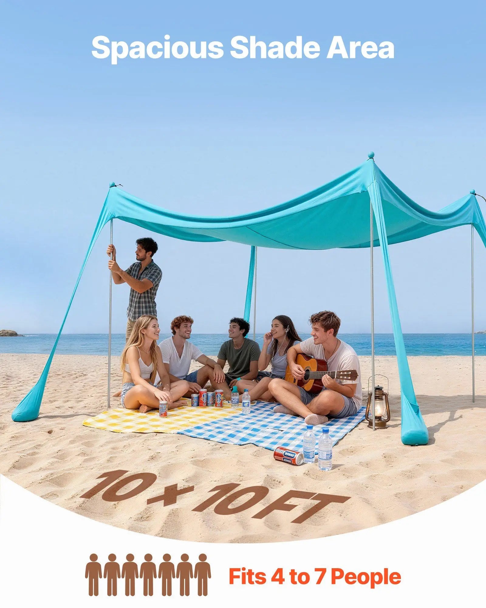 Carpa de Playa Pop-Up UPF50+ Protección Solar 10x10 ft - Toldo con Bolsas de Arena