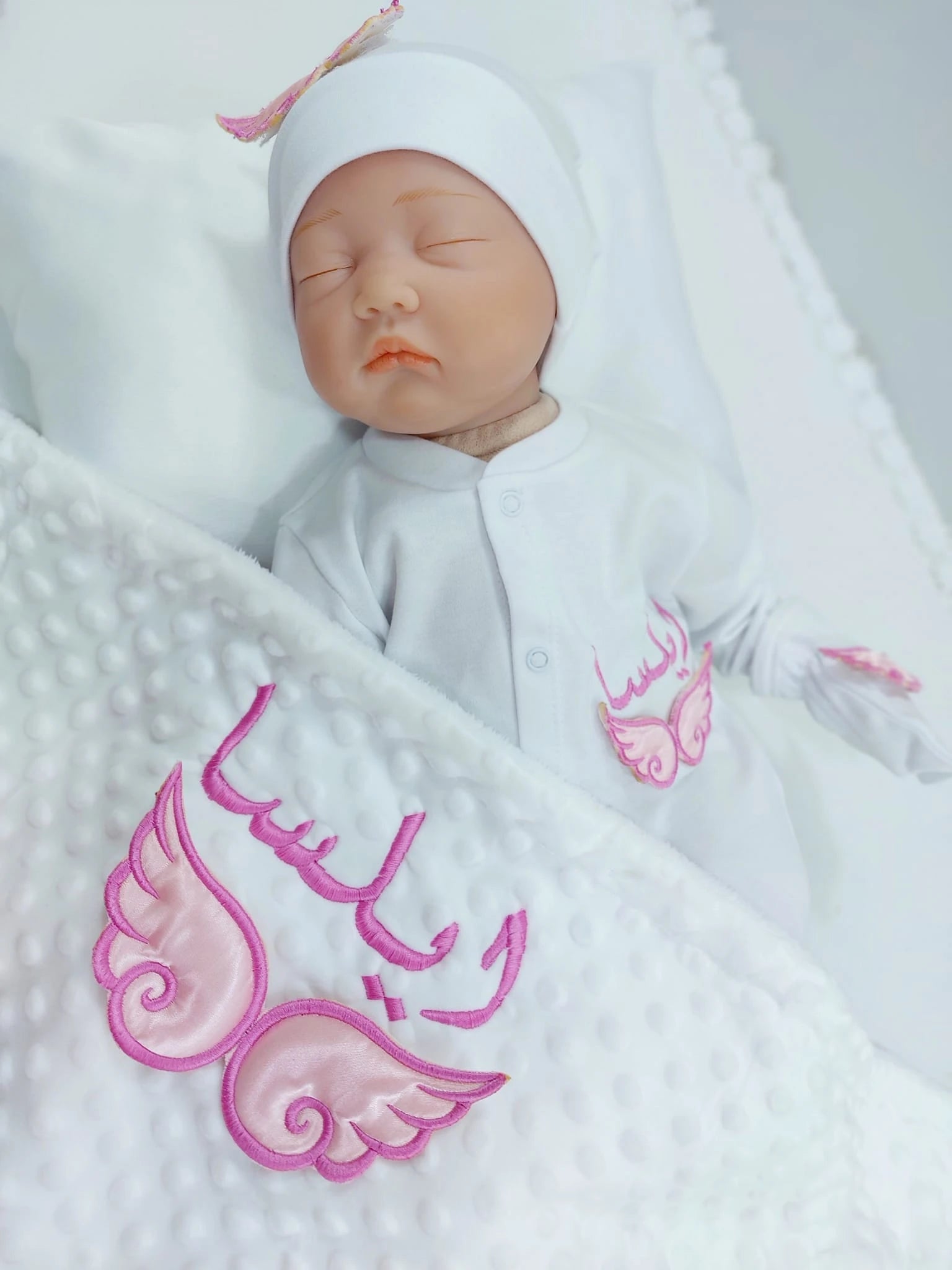 Customized Name Newborn Baby Boss Embroidery Lace Romper Outfit Infant Wrapped Baby Products Pants Mittens Receiving Blanket