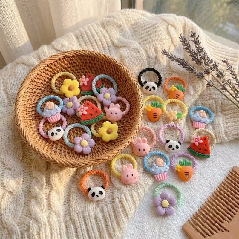 Set 30 Coletas Elásticas para Niñas | Animales y Flores Cartoon