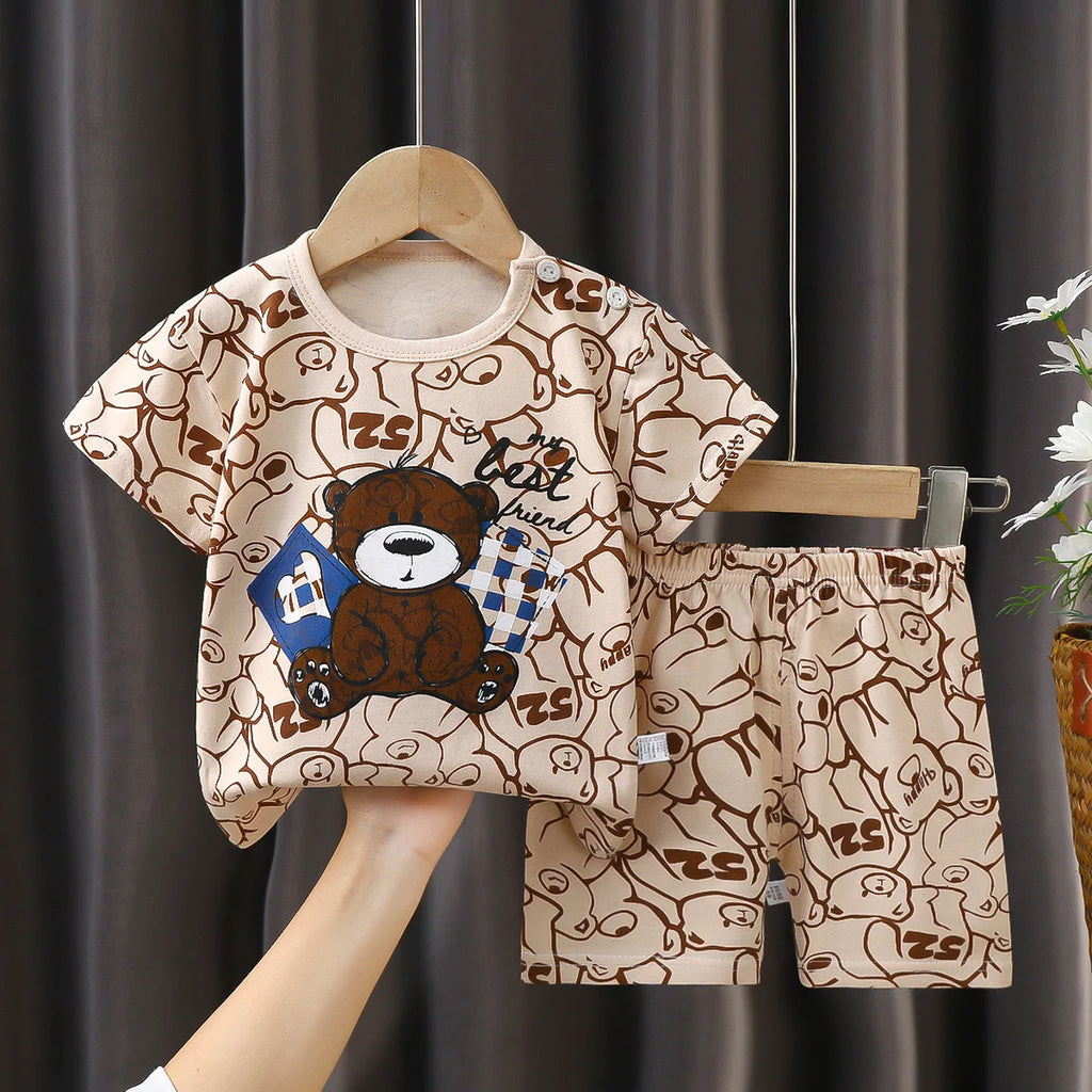 2PCS Children's Sets mother Kids Clothes Boys Girl T-shirt Shorts Summer Cotton Short sleeve Baby Children Clothing Toddler Suit
