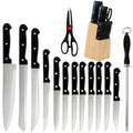 ZENG Full 15pcs Chef Knife Set Stainless Steel Kitchen Knives Sets with Scissors,Sharpening Rod,Solid Wood Holder Cooking Tool