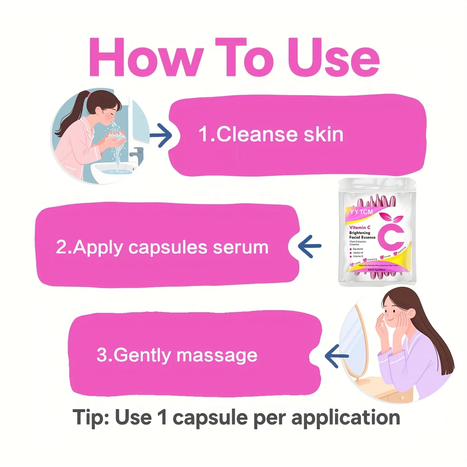Vitamin C Brightening Capsule Essence | Squalane + Vitamin E | 30 Caps | Deep Hydration