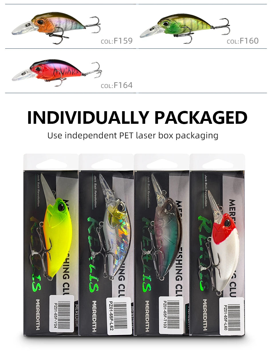 MEREDITH M65 Crankbait Flotante | 14g | 11 Colores | Profundidad 2-2.5m | Bass | Wobbler Profesional - Firu Total Sales