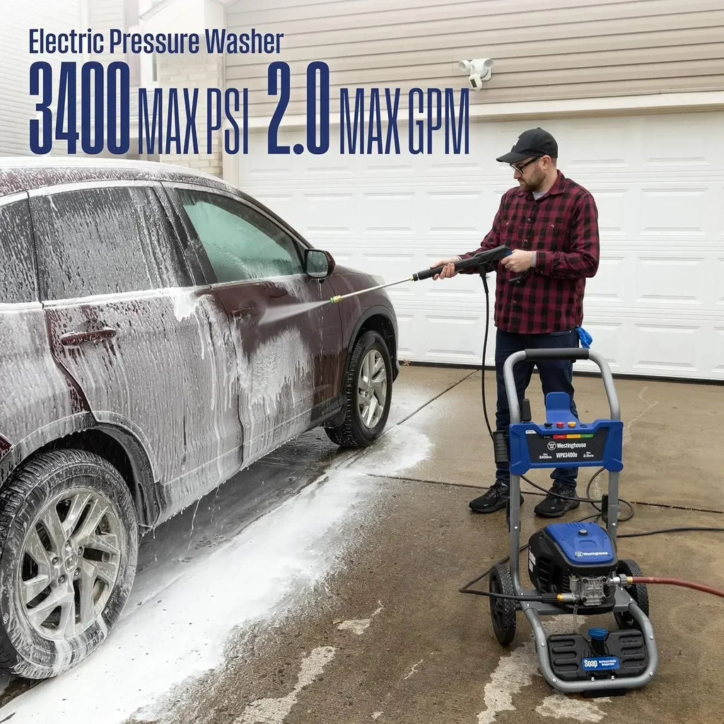 XMSJ*[XMSJ]WPX3400e Electric Pressure Washer, 3400 Max PSI and 2.0 Max GPM, Brushless Motor, Onboard Soap Tank, Spray Gun and Wa