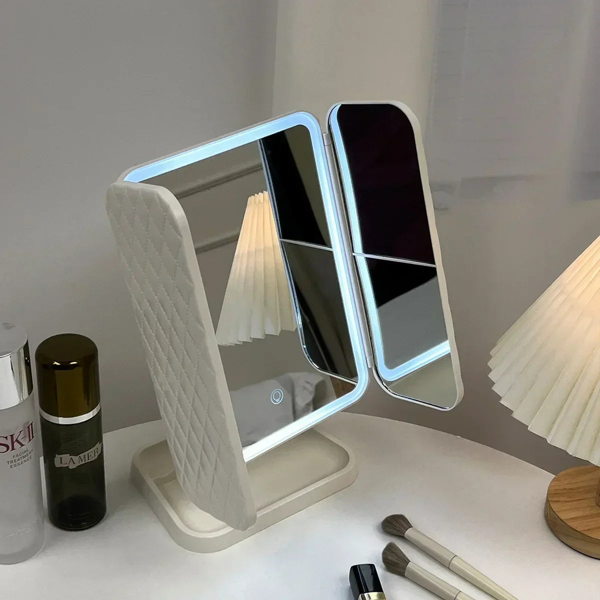 Espejo Maquillaje Plegable 3 Paneles con Luces LED | Luz de Relleno Inteligente | Tocador y Dormitorio - Firu Total Sales