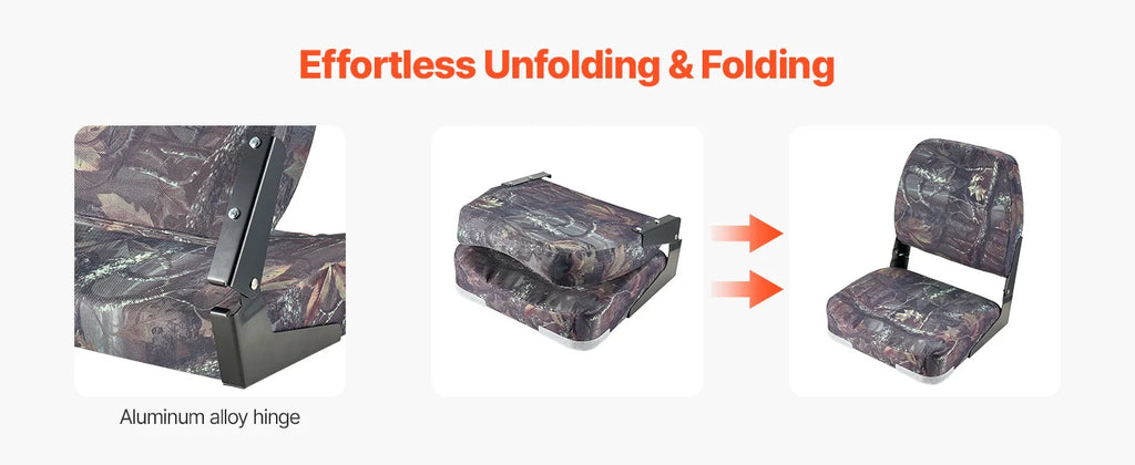 SucceBuy Boat Seat Low Backrest Folding Fishing Seat w/ Thickened Sponge Cushion&PU Polyester Fabric PP Frame Flip Up Boat Seat