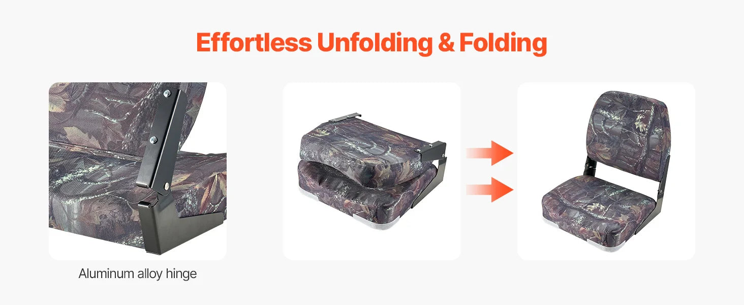 SucceBuy Boat Seat Low Backrest Folding Fishing Seat w/ Thickened Sponge Cushion&PU Polyester Fabric PP Frame Flip Up Boat Seat