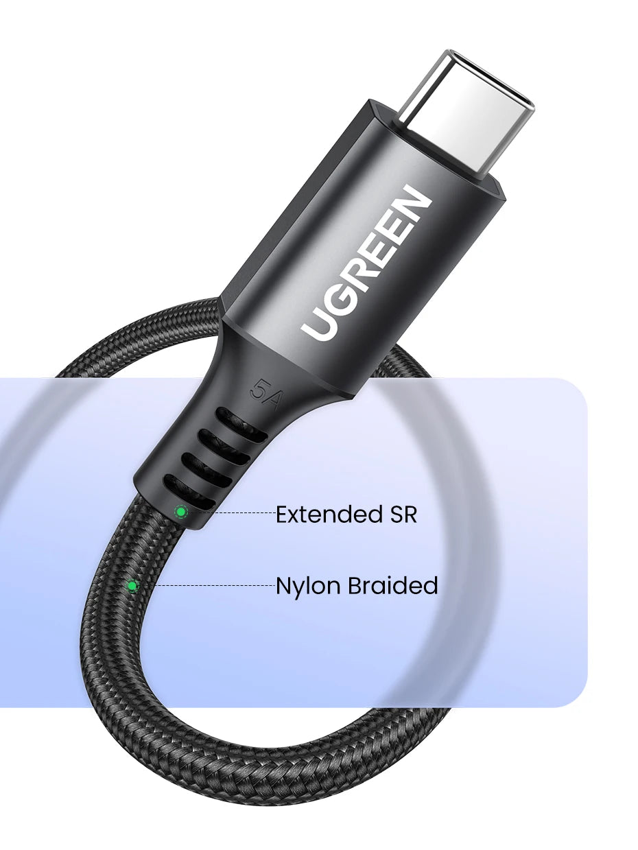 UGREEN Cable USB-C 100W 5A | QC4.0 | Trenzado Aluminio | iPhone 17/16/15, MacBook, Samsung S25/S24