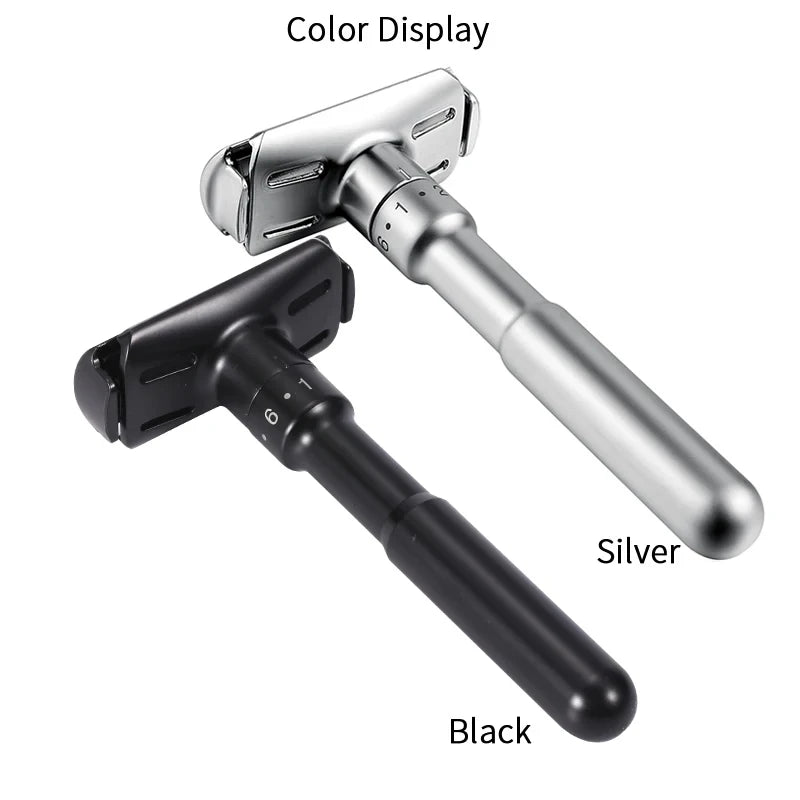 Adjustable Safety Razor 1-6 Settings for Mild to Aggressive Shave, Double Edge Men's Razor with 5 Blades for Precise Control