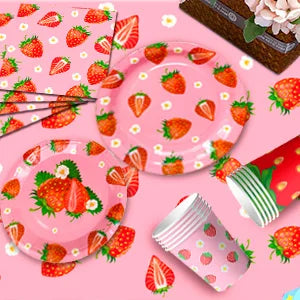 75Pcs Strawberry Birthday Party Plates Napkins Forks Supplies Summer Fruit Tableware Set Strawberry Theme Decoration for Girls