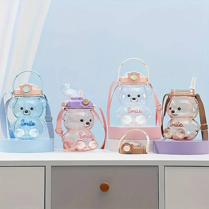 Cute Bear Cup Various Modes of 1000ml/1400ml Tumbler with Straw Kawaii Water Bottle for Girl Kid Outdoor Drinking Kettle