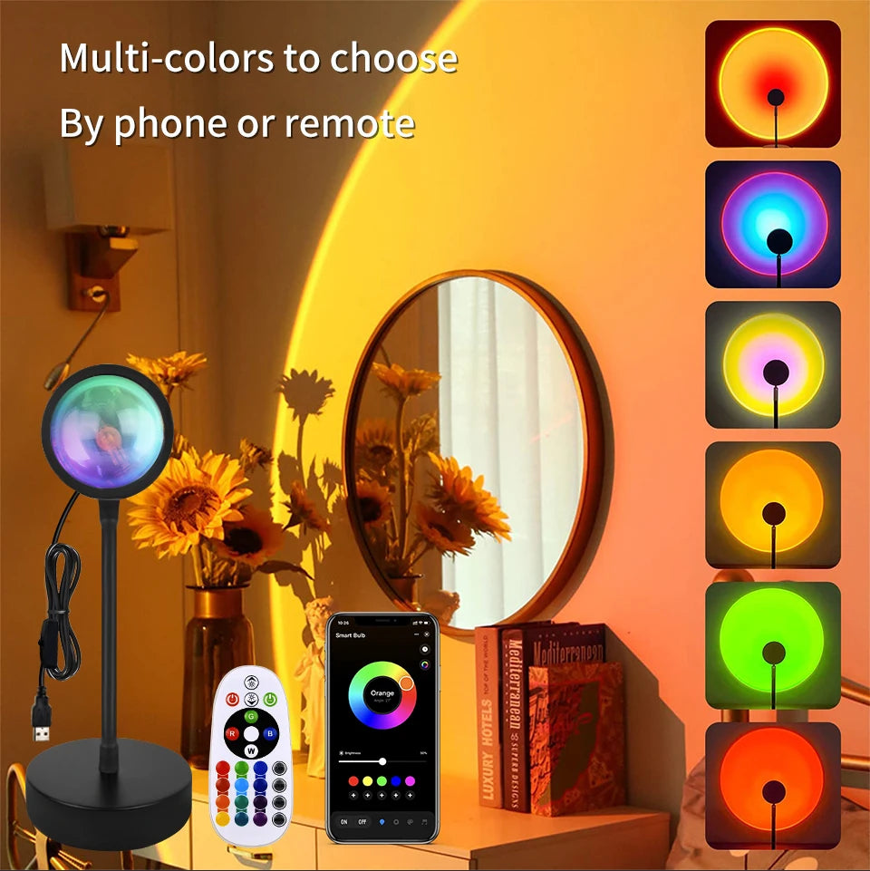 Tuya Smart Sunset Lamp USB Projector LED Night light with Remote Bluetooth App Control Atmosphere Mood Light for Photography