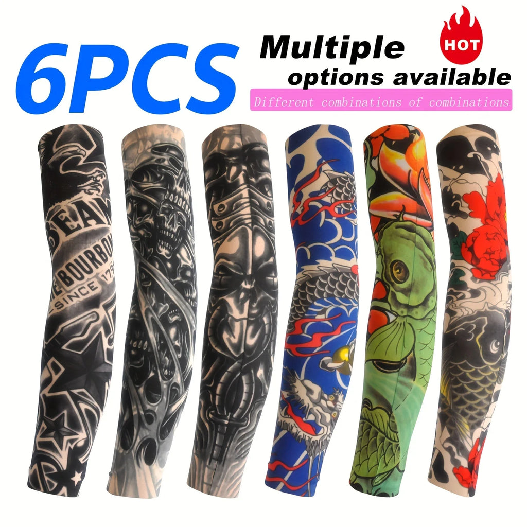 6Pcs Summer Thin Ice Slide Fiber Tattoo Arm Sleeve - Unisex Wear Resistant Cooling Arm Guard