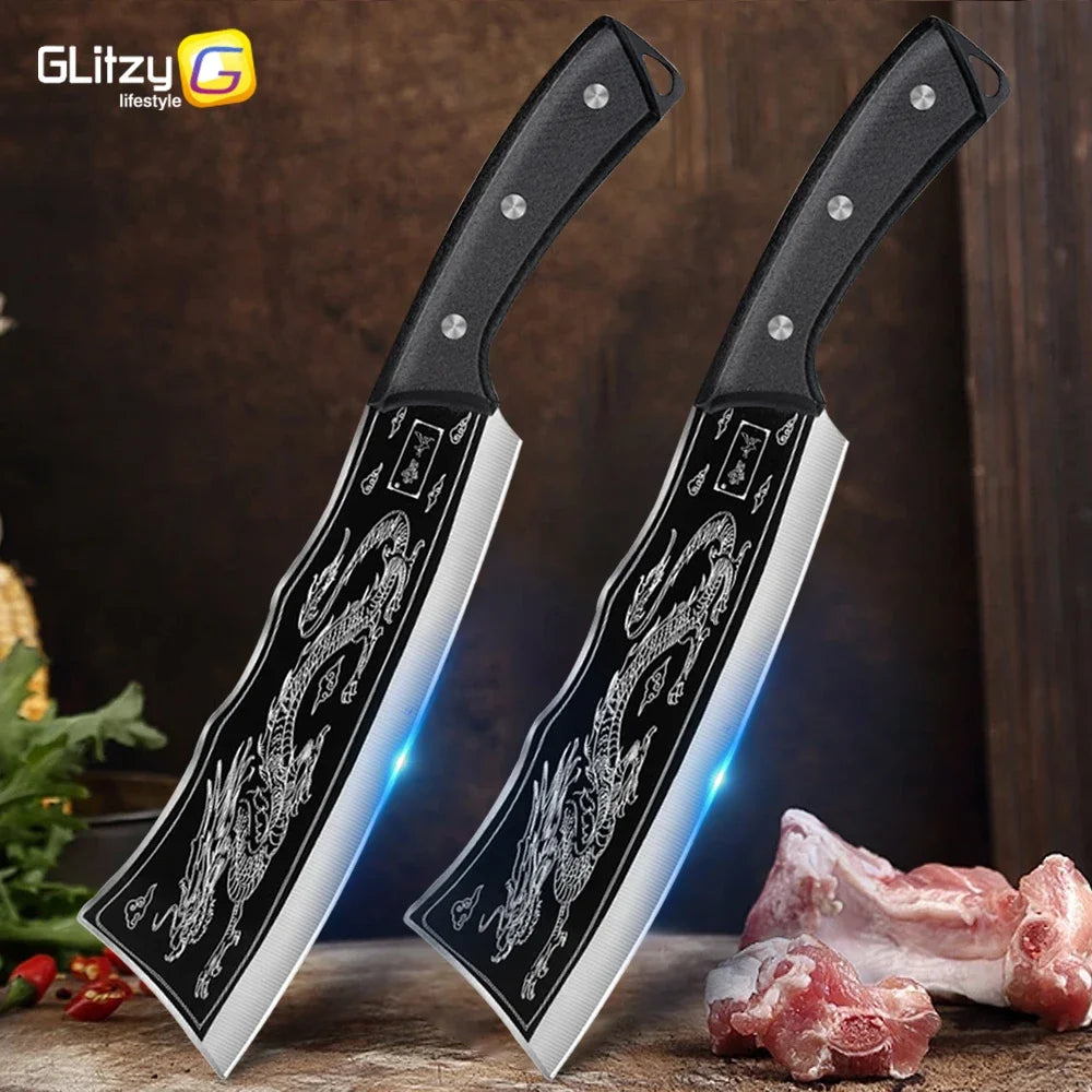 Handmade Meat Cleaver Heavy Duty Kitchen Knife Stainless Steel Butcher Slicing Boning Knife Forged Chopping Knife for Meat Fish