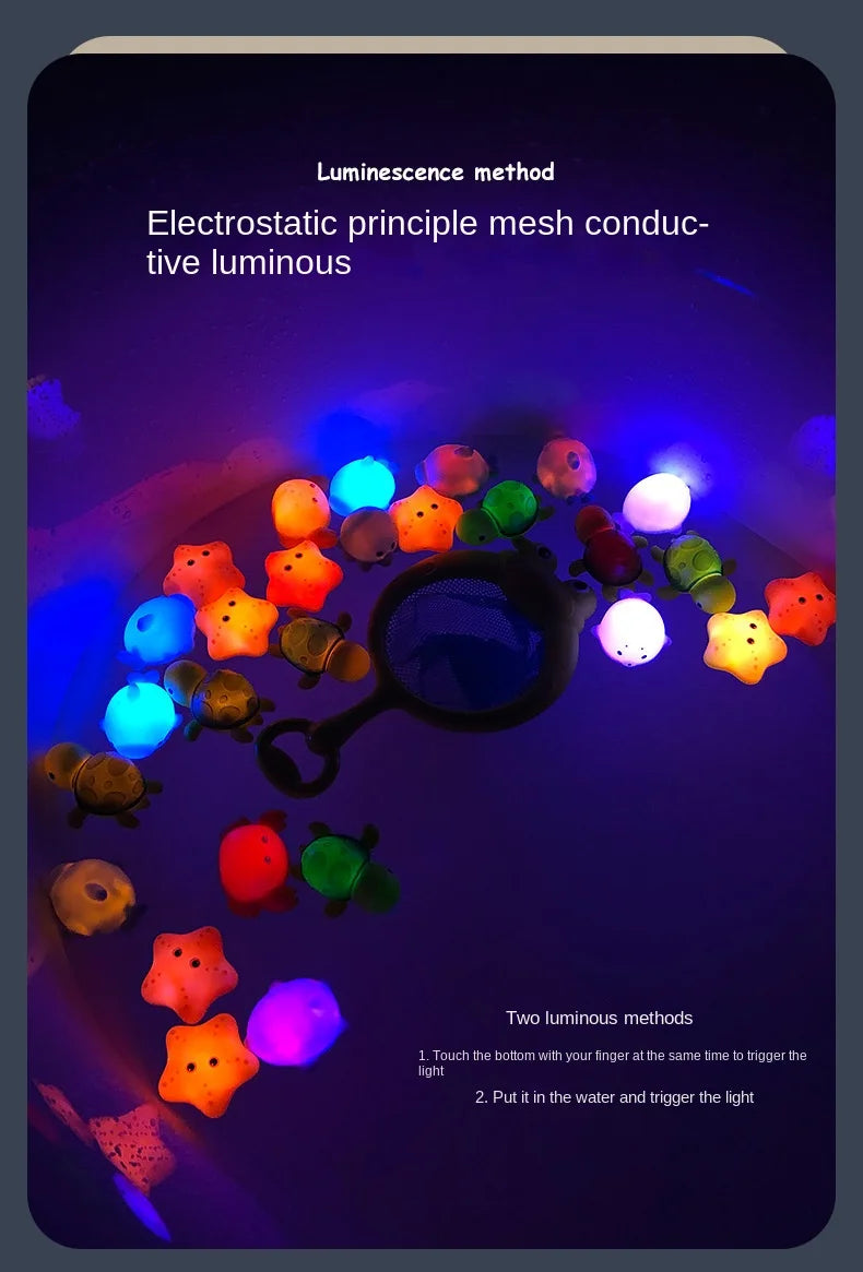 Glowable Animal Washing Water Set Floating Water Light Net Fishing Fish Playing Water Toys Children's Baby Bath Toys Floating