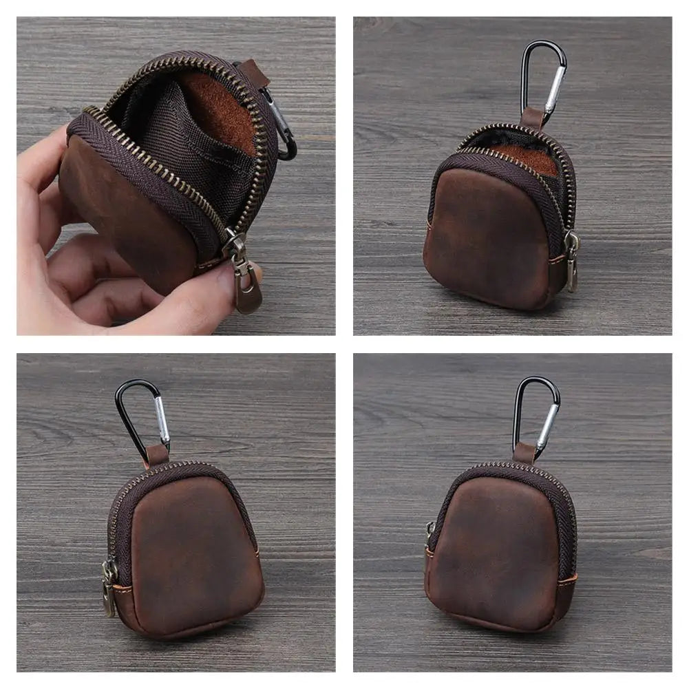 Stylish Retro PU Leather Change Purse Small Zipper Coin Pouch with Carabiner,Mini Keychain Coin Purse Wallet Charm for Women Men