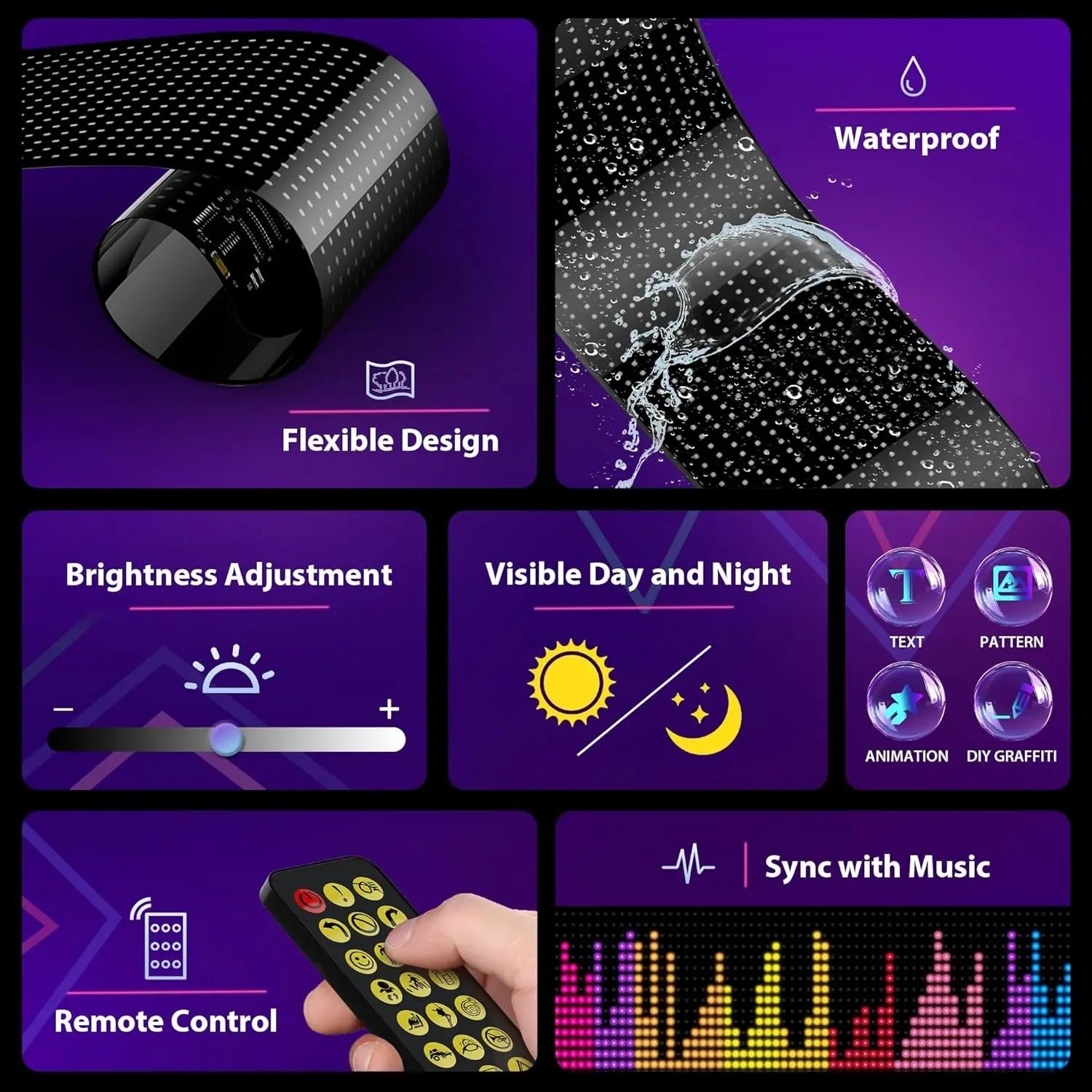 MIMIRGB Pantalla LED Flexible Programable | Devil Eyes | Letrero Desplazable | Tienda y Auto