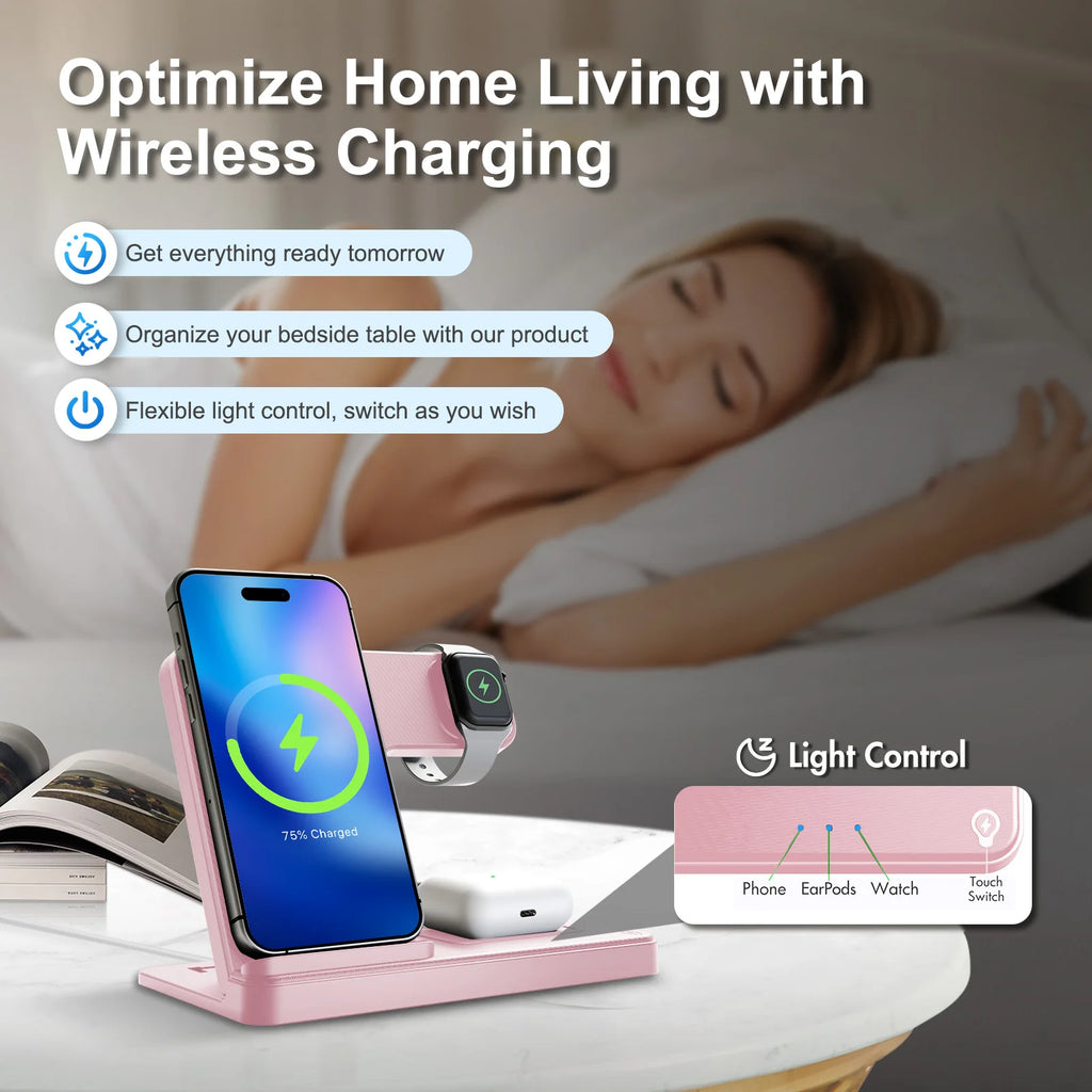 3-in-1 Magnetic Wireless Charger Stand 15W | iPhone + Apple Watch + AirPods Dock